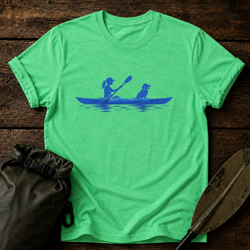 Kayak Tee — Woman Kayaking With Dog Silhouette T-Shirt