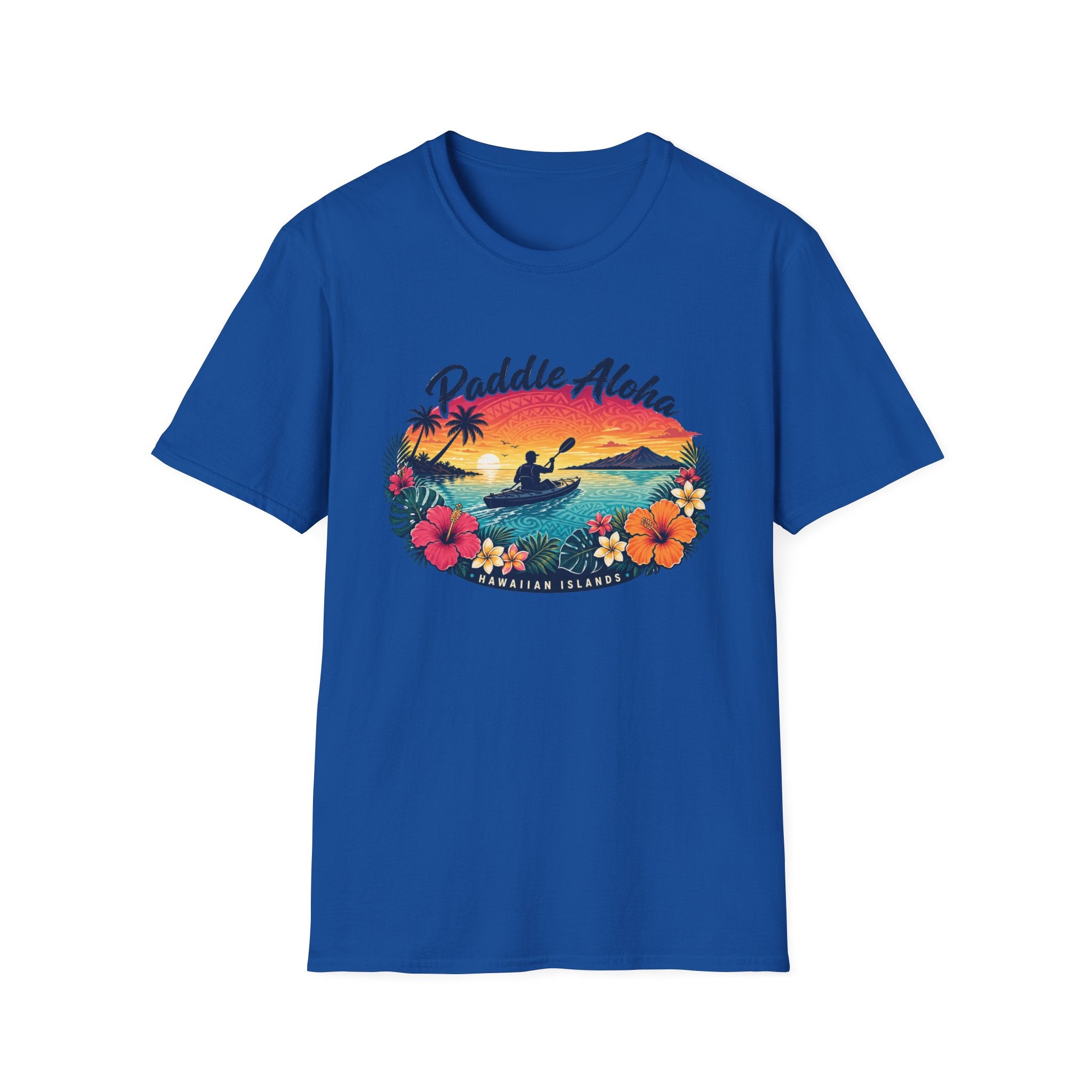 Paddle Aloha T-Shirt — Hawaiian Kayak Sunset Floral Tee