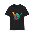 Shaka Kayak Vibes T-Shirt — Tropical Beach Hand Graphic