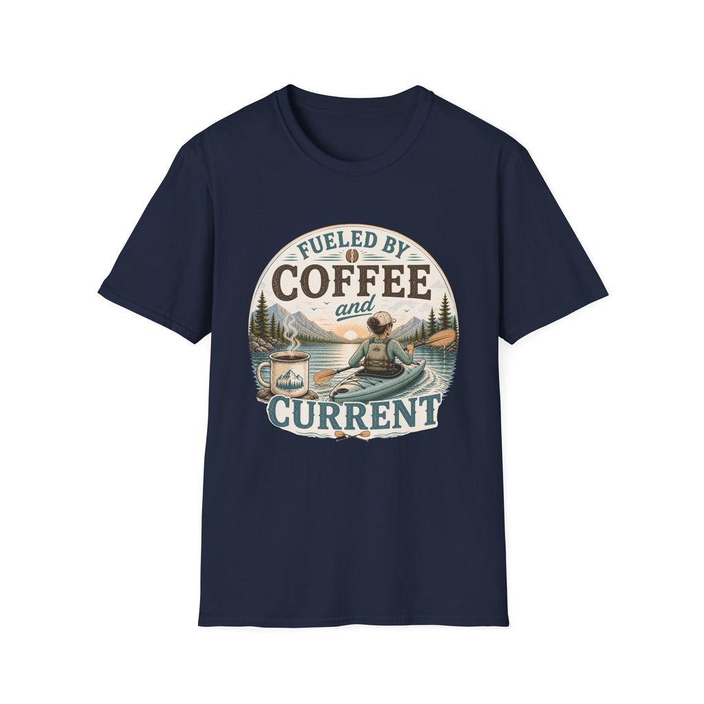 Kayak T-Shirt — "Fueled by Coffee and Current" Outdoor Adventure Tee