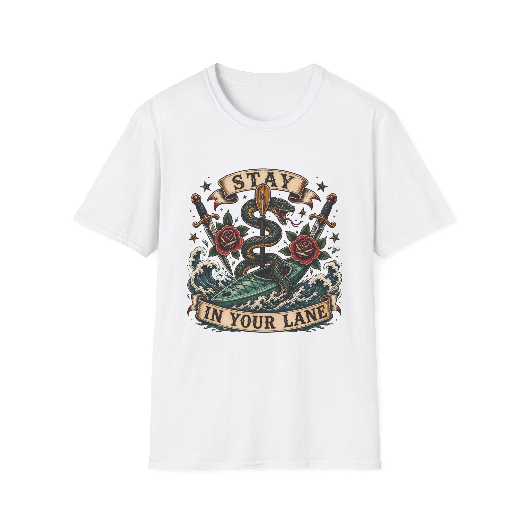 Stay In Your Lane T-Shirt — Vintage Caduceus, Swords & Roses Graphic Tee
