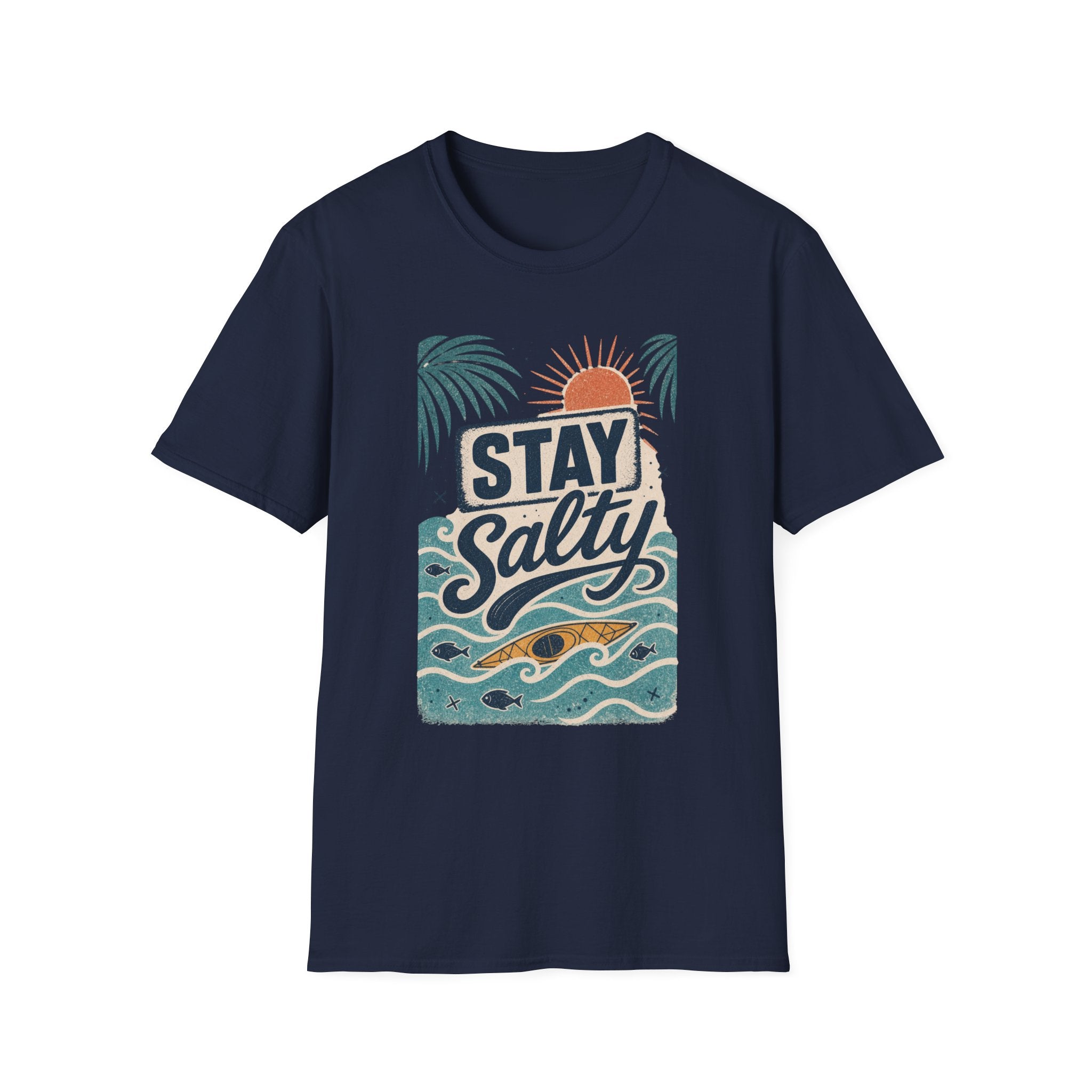 Stay Salty T-Shirt — Retro Kayak Waves Graphic Tee