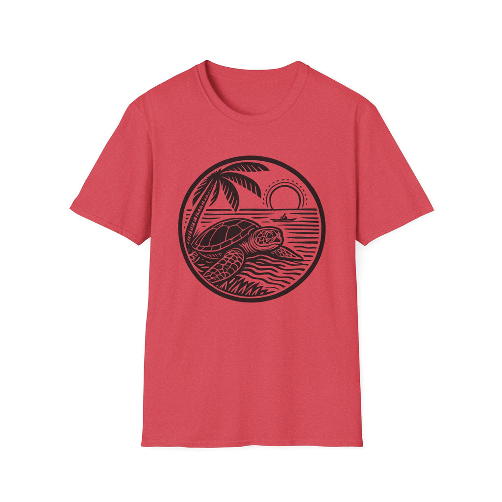 Sea Turtle with Kayak T-Shirt — Vintage Coastal Sunset Graphic