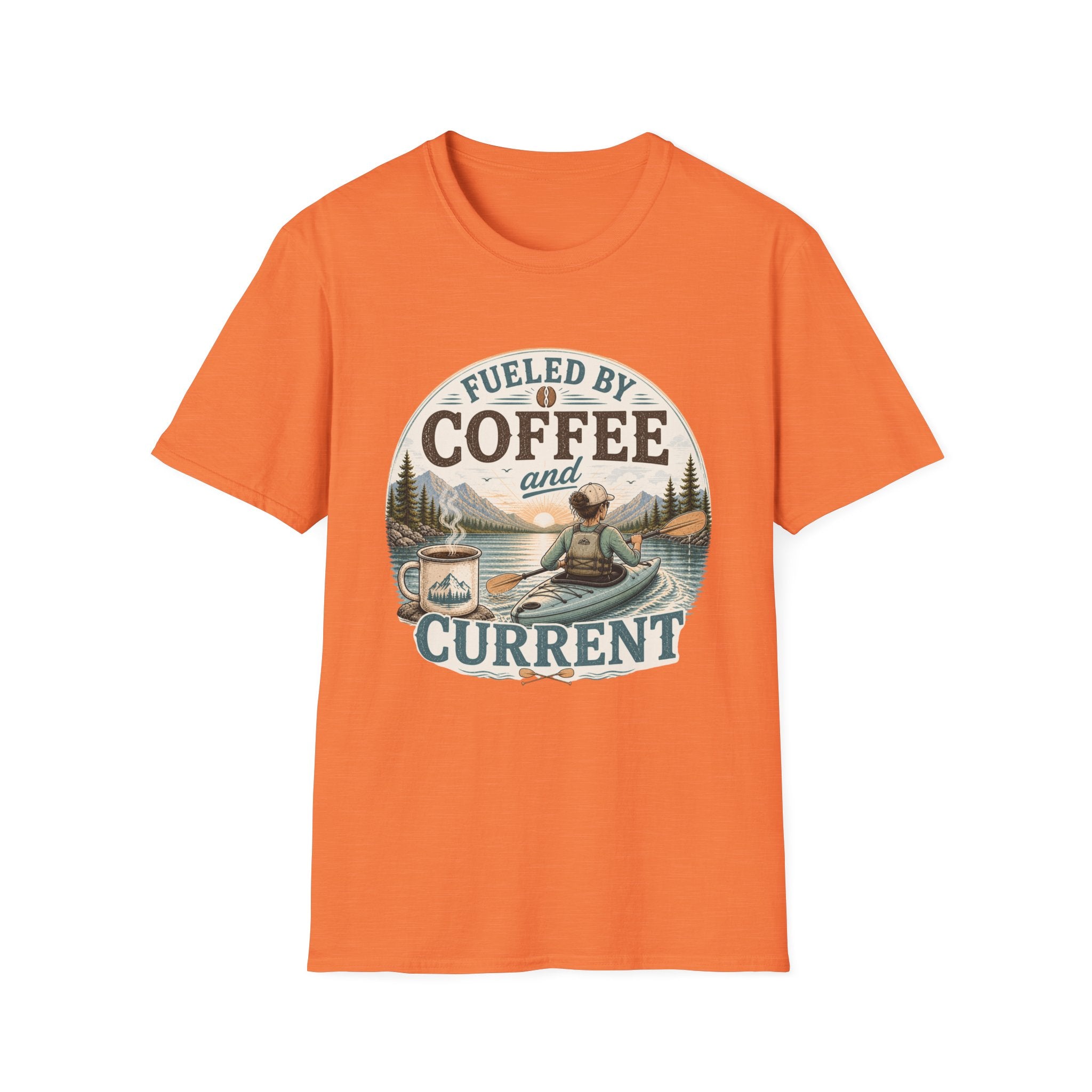 Kayak T-Shirt — "Fueled by Coffee and Current" Outdoor Adventure Tee