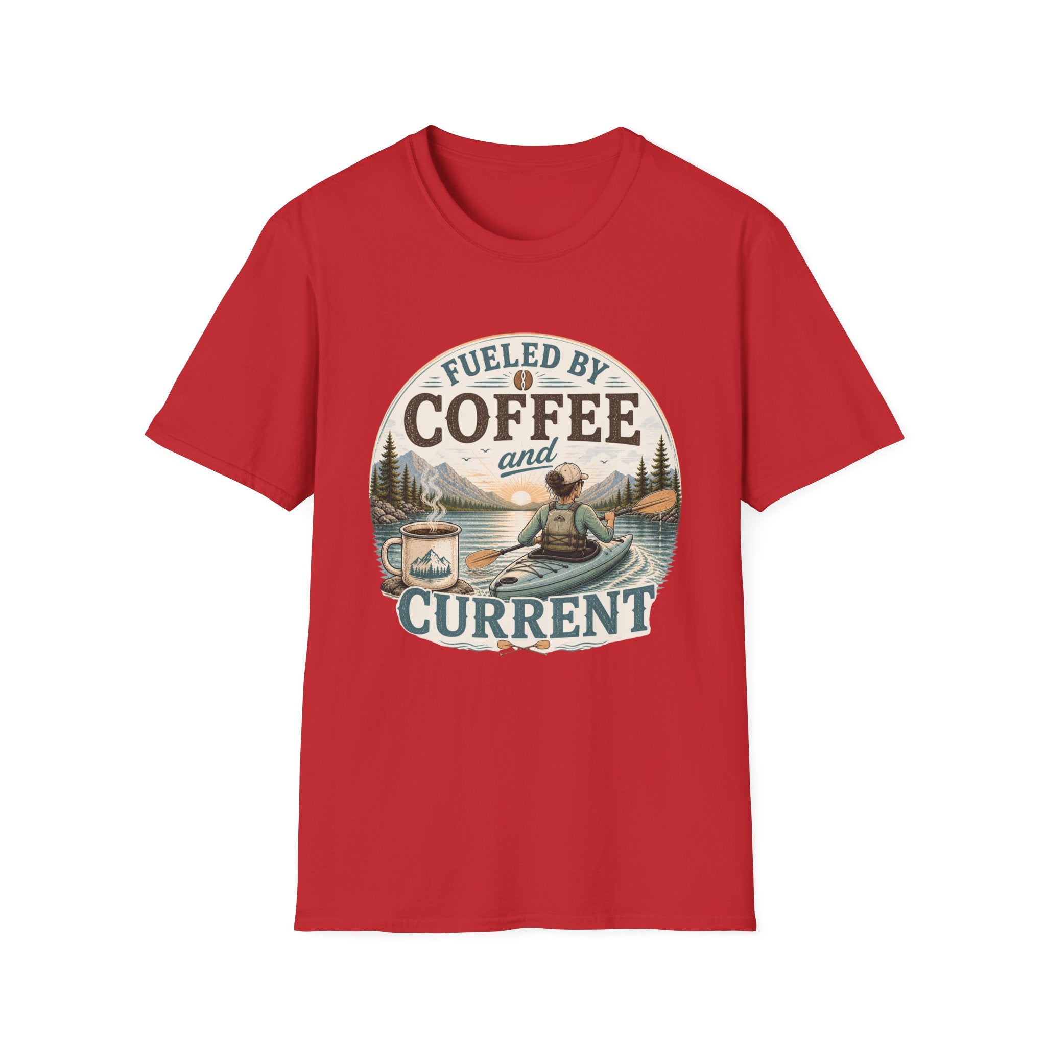 Kayak T-Shirt — "Fueled by Coffee and Current" Outdoor Adventure Tee
