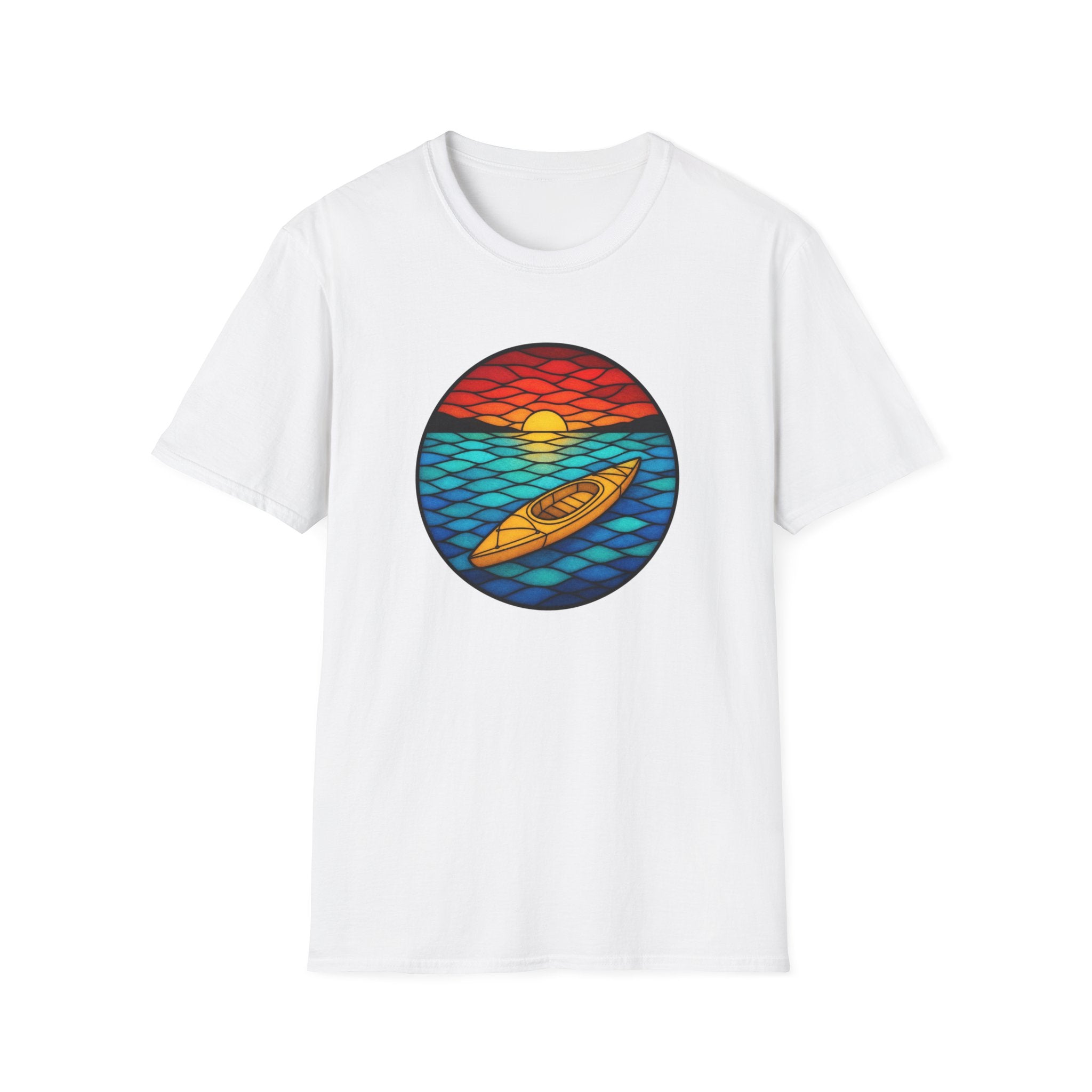 Kayak Sunset T-Shirt — Retro Ocean Sunset Paddle Tee
