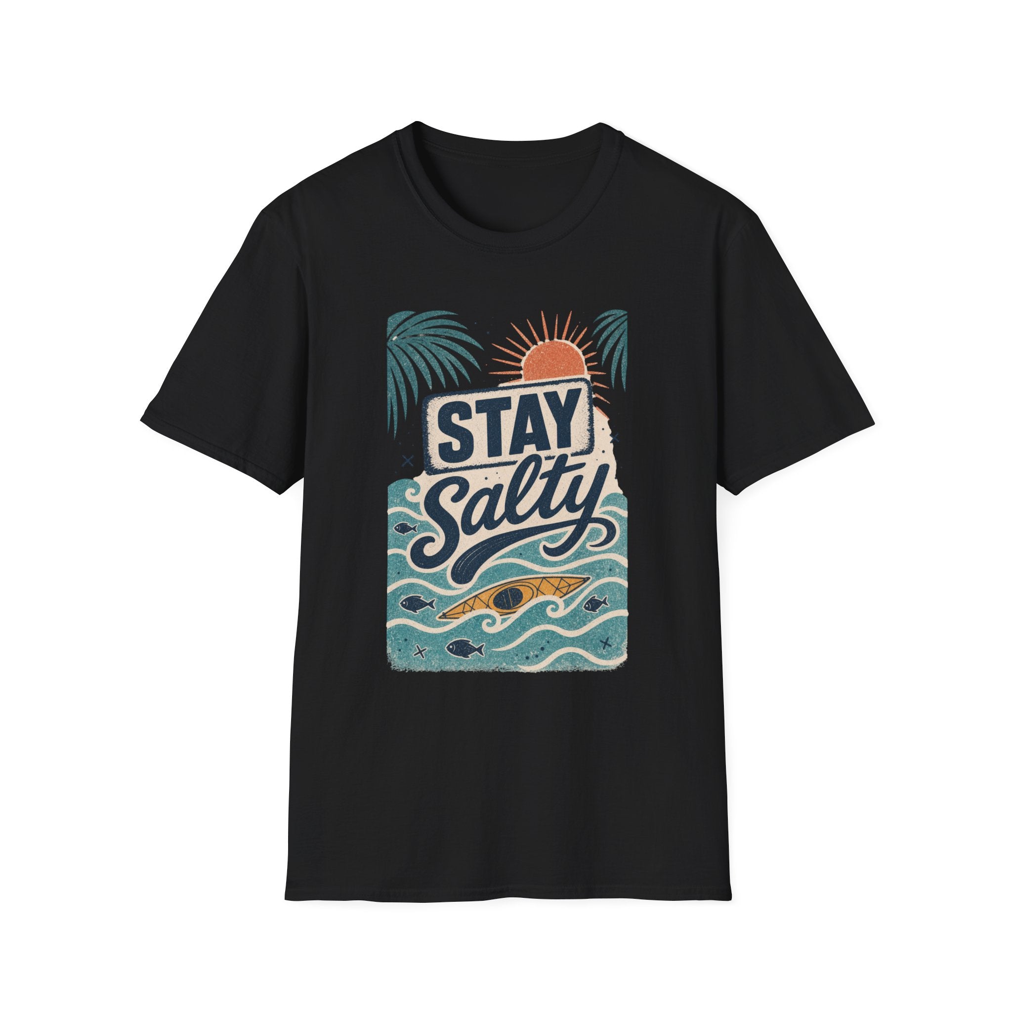 Stay Salty T-Shirt — Retro Kayak Waves Graphic Tee