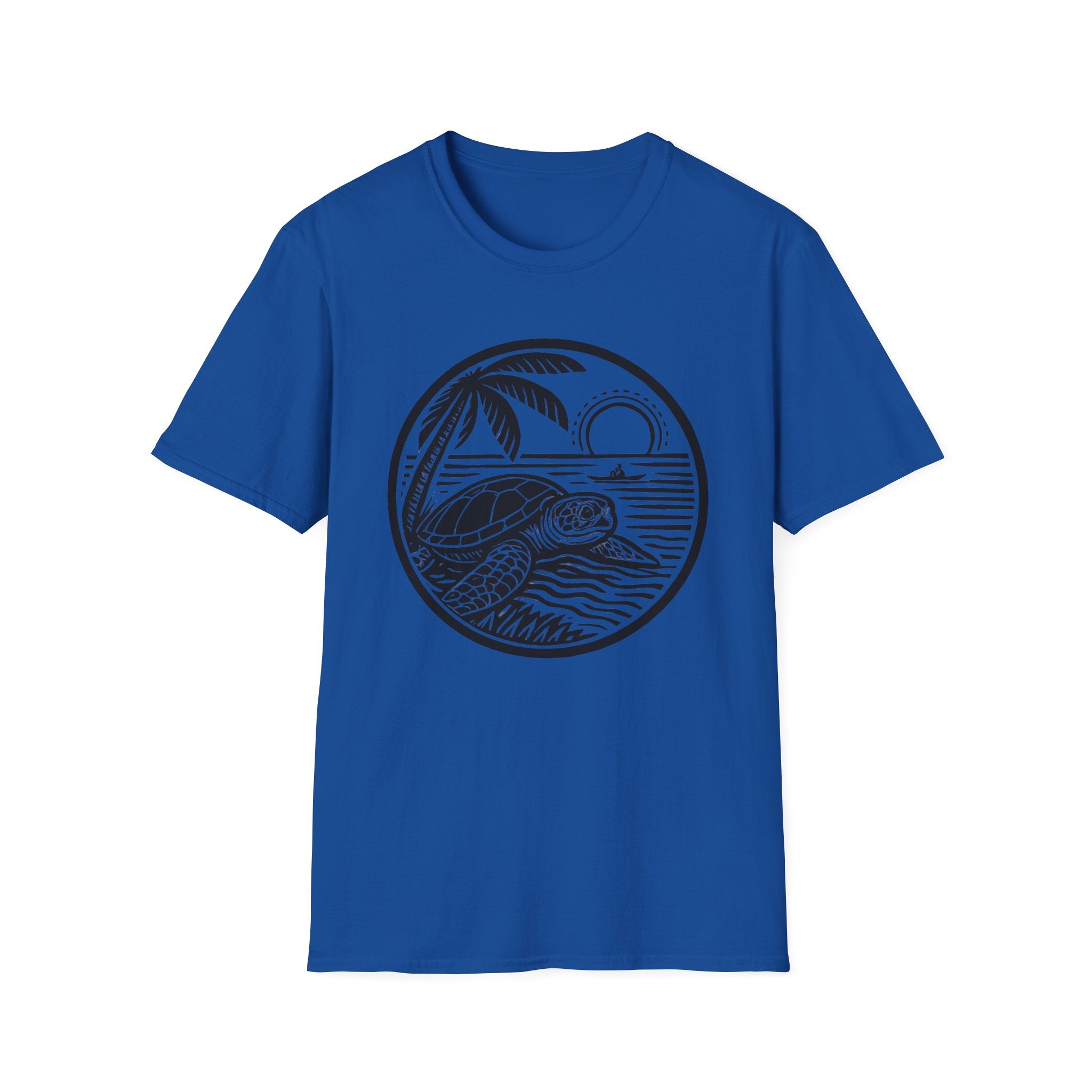 Sea Turtle with Kayak T-Shirt — Vintage Coastal Sunset Graphic