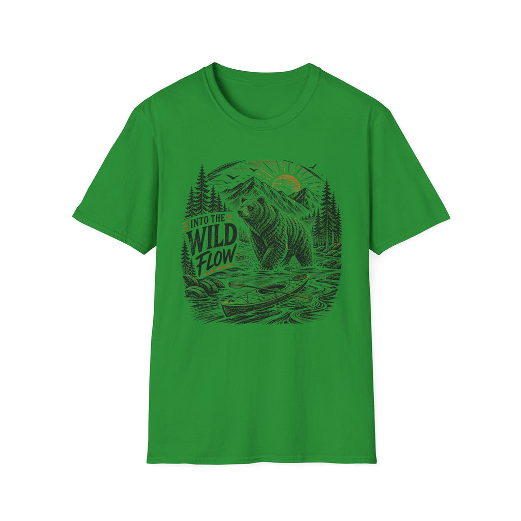 Into The Wild Flow Bear T‑Shirt — Fishing Nature Graphic Tee