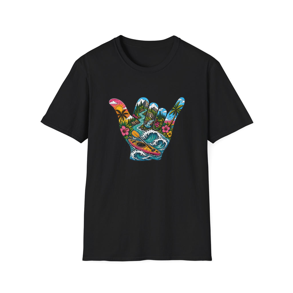 Shaka Vibes T-Shirt — Tropical Beach Hand Graphic