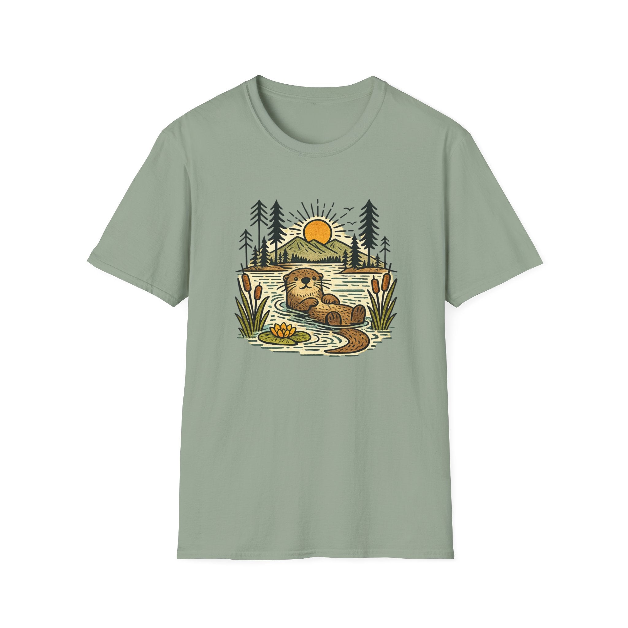 Otter Sunset T-Shirt — Cute River Otter Nature Graphic Tee