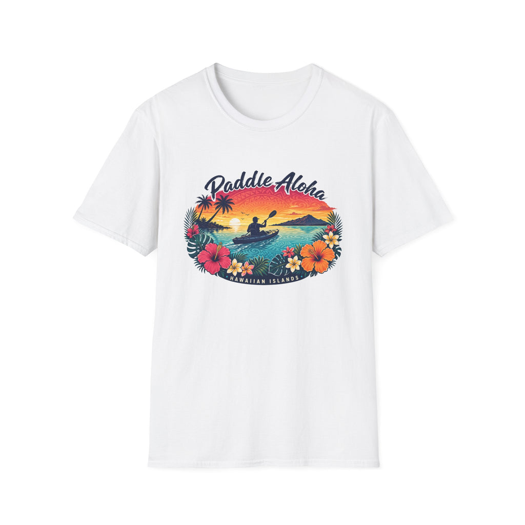 Paddle Aloha T-Shirt — Hawaiian Kayak Sunset Floral Tee