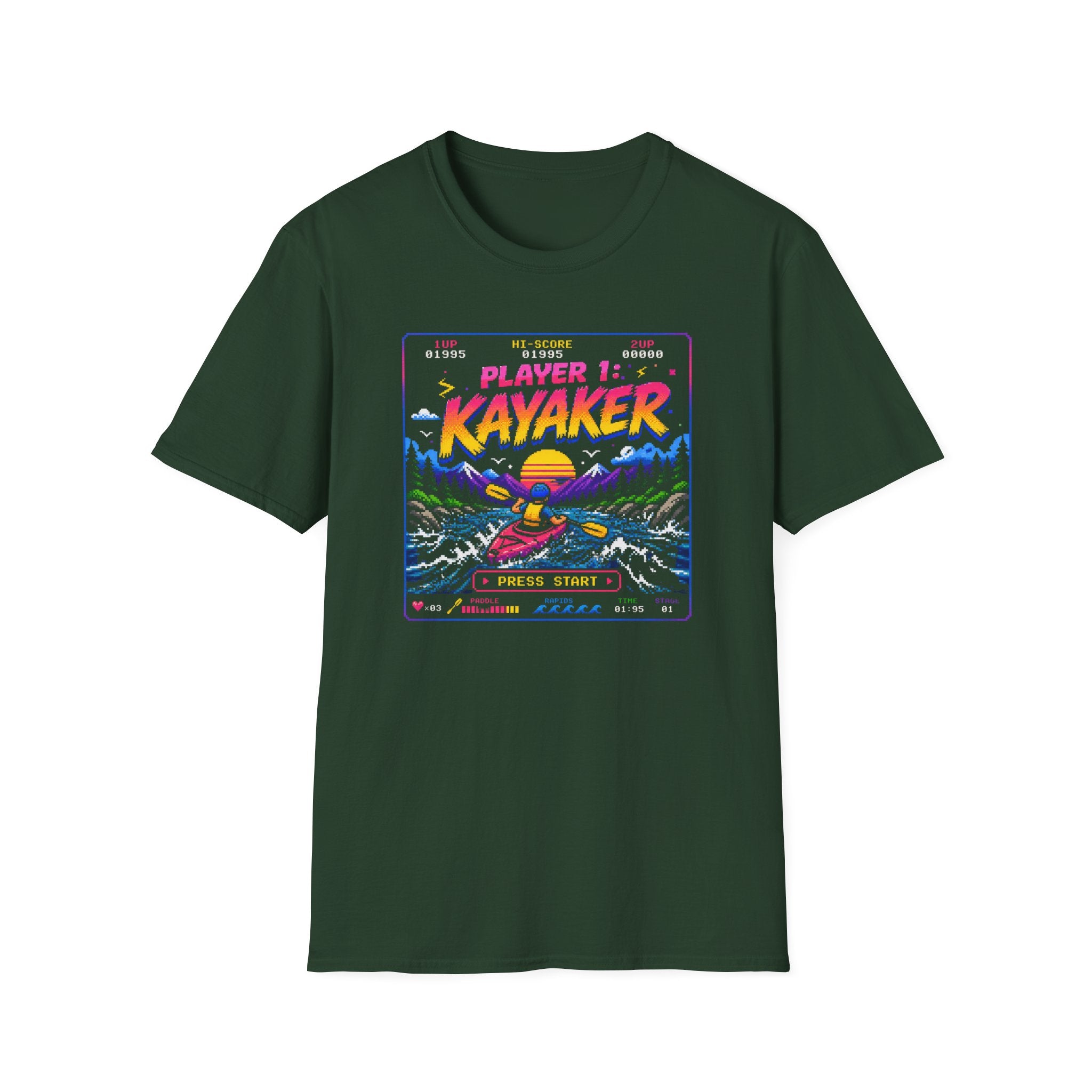 Kayaker Retro Arcade T-Shirt — Player 1 Kayaking Gamer Tee