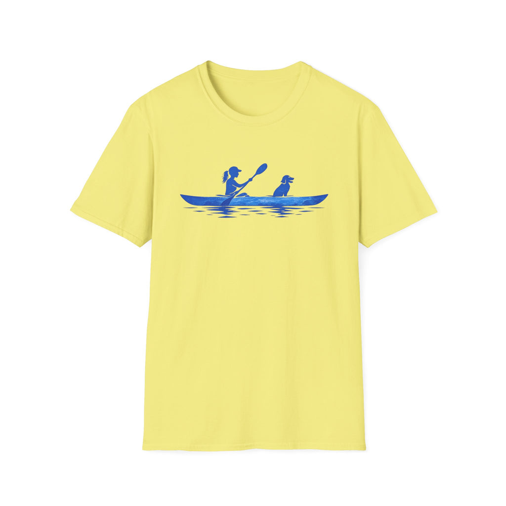 Kayak Tee — Woman Kayaking With Dog Silhouette T-Shirt