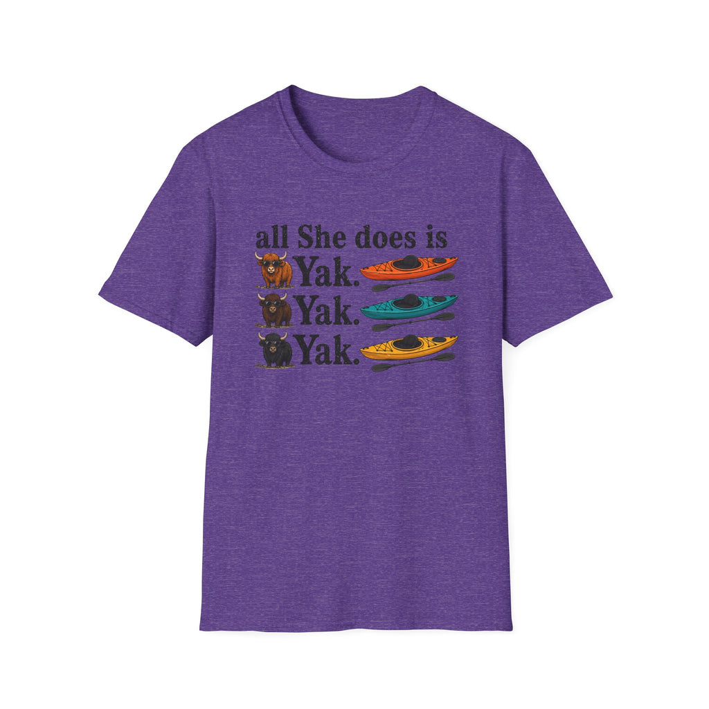 Kayak T-Shirt - "All She Does is Yak Yak Yak" Funny Kayaking Tee