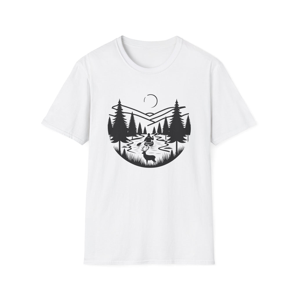 Mountain River Scene with Deer T-Shirt