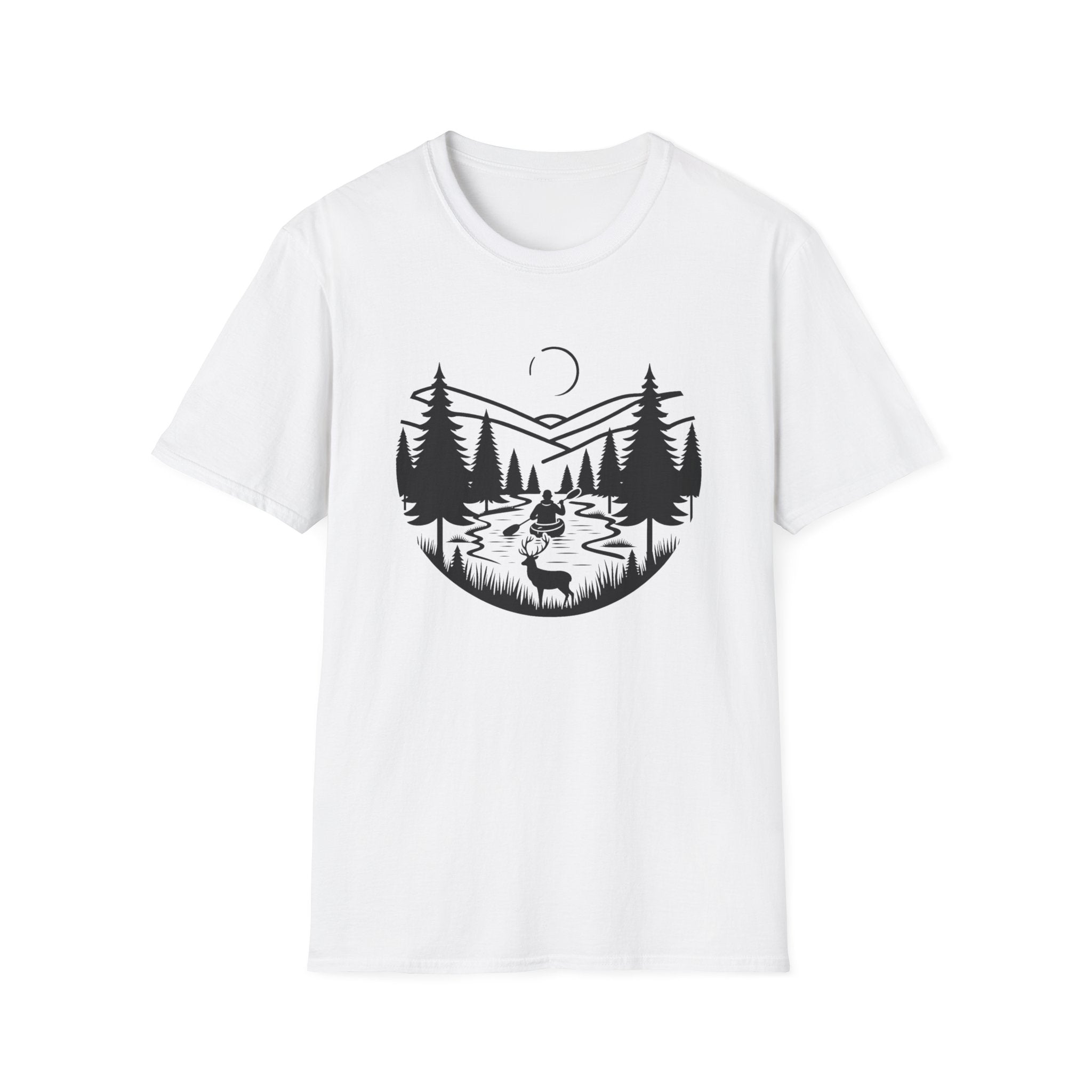 Mountain River Scene with Deer T-Shirt