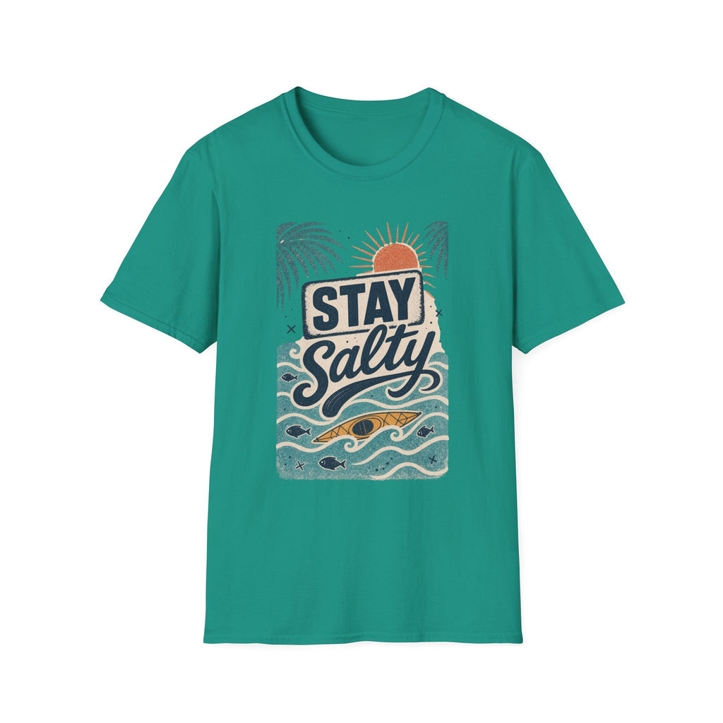 Stay Salty T-Shirt — Retro Kayak Waves Graphic Tee