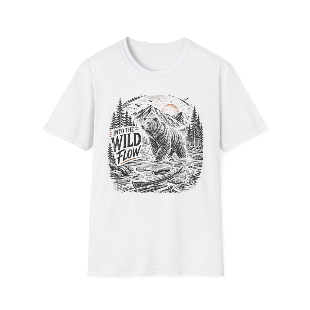 Into The Wild Flow Bear T‑Shirt — Fishing Nature Graphic Tee