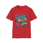 Totally Tubular Kayak Club T-Shirt — Retro Dolphin Kayaking Graphic