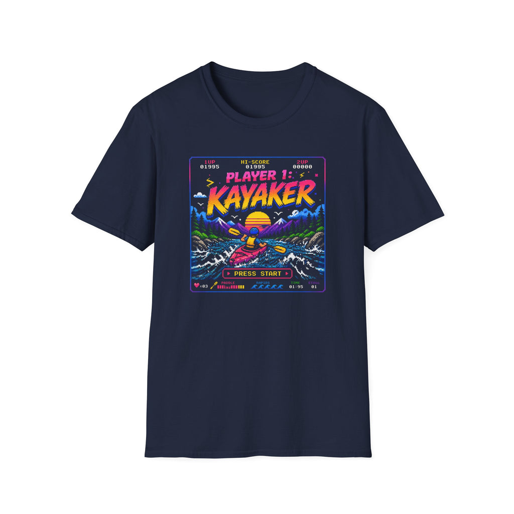 Kayaker Retro Arcade T-Shirt — Player 1 Kayaking Gamer Tee