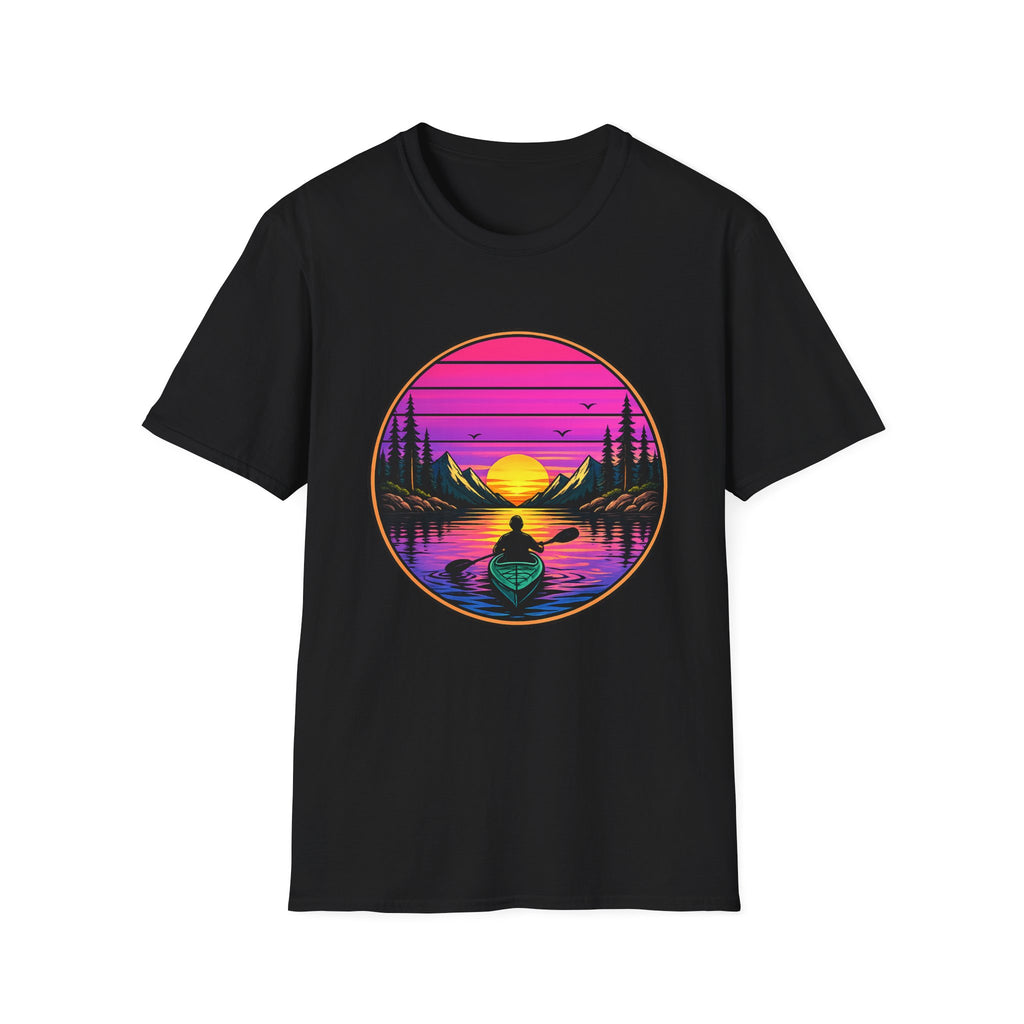 Sunset Kayak T-Shirt — Retro Mountain Lake Design